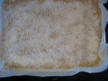 Gluten Free Tropical Cake Squares - Carla Anne Coroy - sprinkle coconut topping before baking