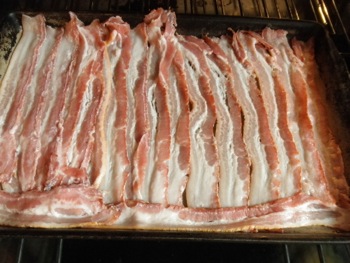 Baking Bacon - Carla Anne Coroy - uncooked bacon laid out on a baking pan