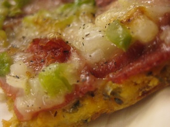 Gluten Free Cauliflower Crust Pizza - Carla Anne Coroy - Close Up Image of Cauliflower Crust Pizza